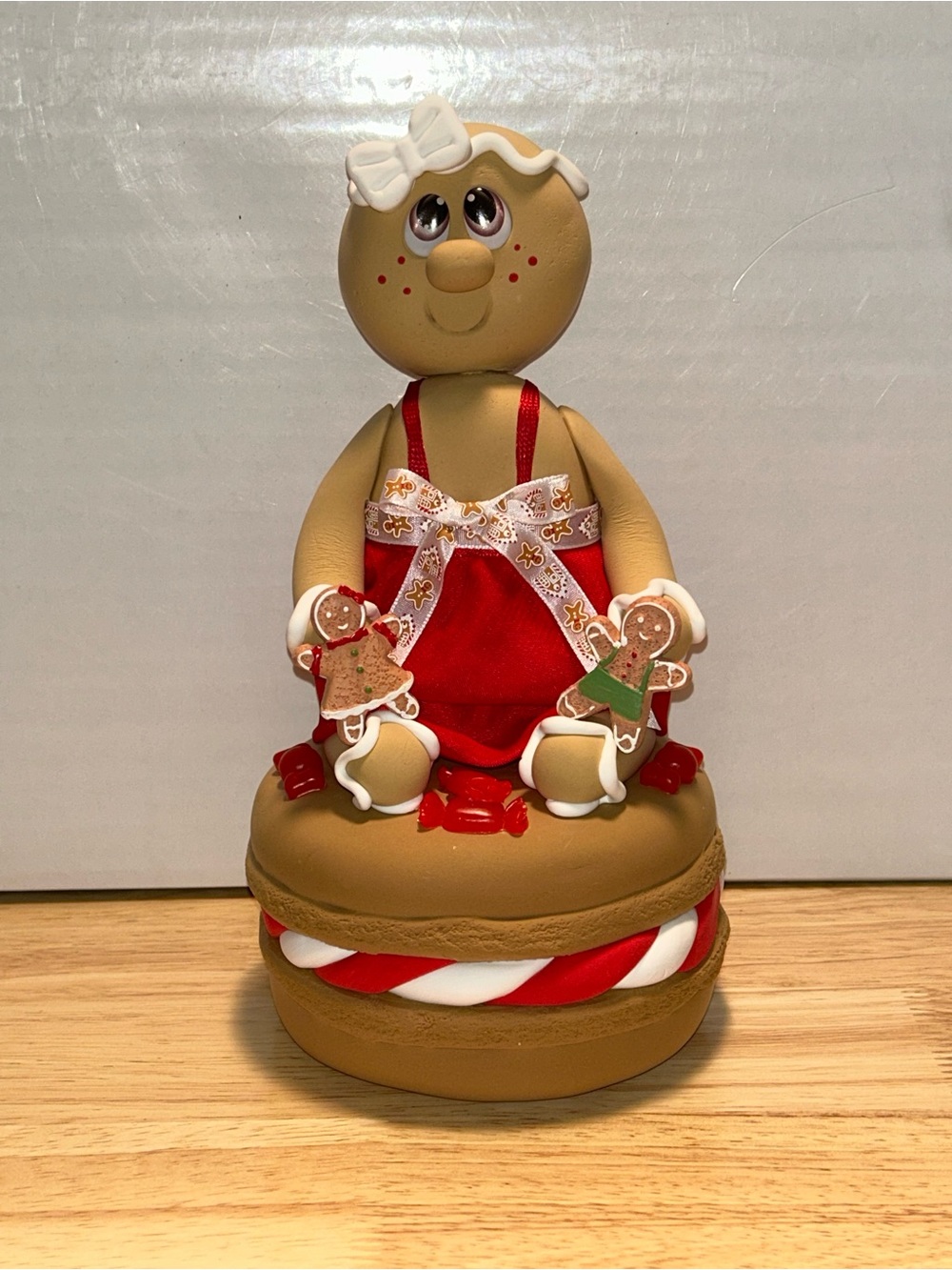 Festive Fake Clay Gingerbread on Large Faux Macaron Display Handmade